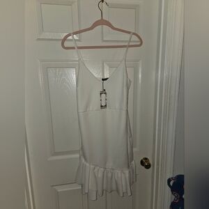 Boohoo White Mini Dress with Ruffle Hem